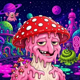 Oozlings #6777, Mushroom Head · Neon City