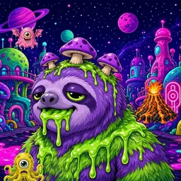 Oozlings #6782, Slime Sloth · Neon City