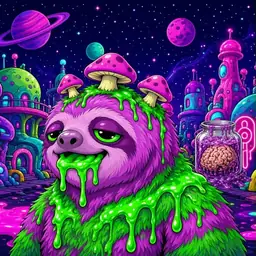 Oozlings #6833, Mutated Slime Sloth · Neon City
