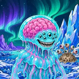 Oozlings #6844, Jellyfish Brain · Aurora Ice