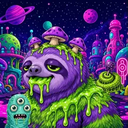 Oozlings #6896, Slime Sloth · Neon City