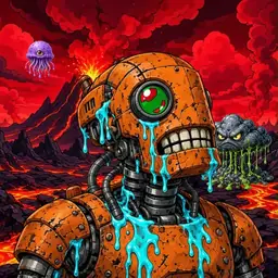 Oozlings #690, Rusty Robot · Lava Fields
