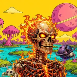 Oozlings #6913, Fire Skull · Turquoise Swamp