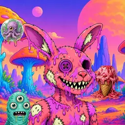 Oozlings #6926, Mutated Zombie Bunny · Mushroom Desert
