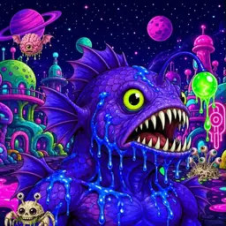 Oozlings #6945, Mutated Anglerfish · Neon City