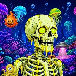 Oozlings #6986, Mutated Skull · Glow Reef