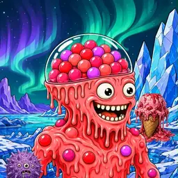 Oozlings #6999, Mutated Gumball Brain · Aurora Ice
