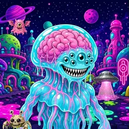 Oozlings #7094, Jellyfish Brain · Neon City