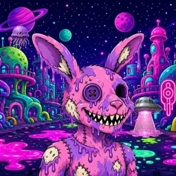 Oozlings #7095, Zombie Bunny · Neon City