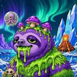 Oozlings #7161, Slime Sloth · Aurora Ice