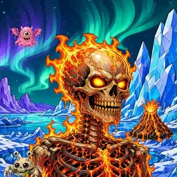 Oozlings #7166, Fire Skull · Aurora Ice
