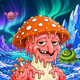 Oozlings #7329, Mutated Mushroom Head · Aurora Ice