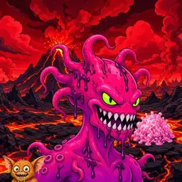 Oozlings #7364, Mutated Squid · Lava Fields