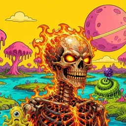 Oozlings #7439, Fire Skull · Turquoise Swamp