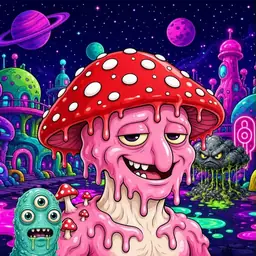 Oozlings #7457, Mushroom Head · Neon City