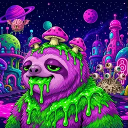 Oozlings #7458, Mutated Slime Sloth · Neon City