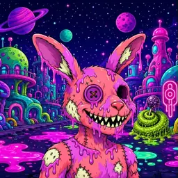 Oozlings #747, Mutated Zombie Bunny · Neon City
