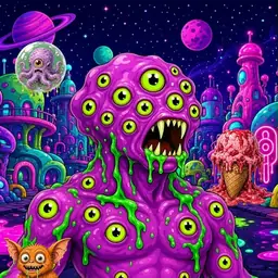 Oozlings #7481, Mutated Eyeball Cluster · Neon City