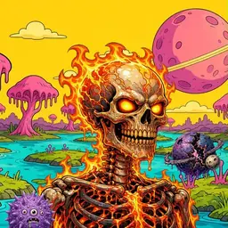 Oozlings #7486, Fire Skull · Turquoise Swamp