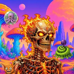 Oozlings #752, Fire Skull · Mushroom Desert