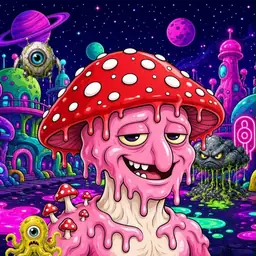 Oozlings #7538, Mushroom Head · Neon City