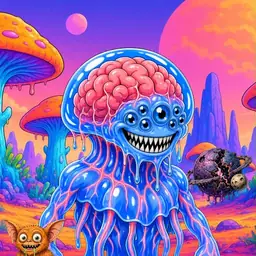 Oozlings #7575, Mutated Jellyfish Brain · Mushroom Desert