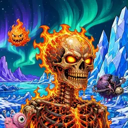 Oozlings #7585, Fire Skull · Aurora Ice
