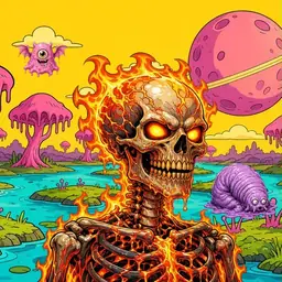 Oozlings #76, Fire Skull · Turquoise Swamp