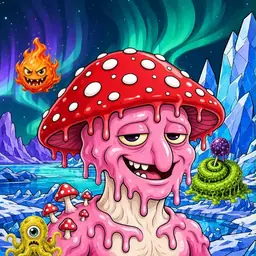 Oozlings #760, Mushroom Head · Aurora Ice