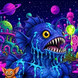 Oozlings #7612, Anglerfish · Neon City