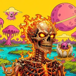 Oozlings #7627, Fire Skull · Turquoise Swamp