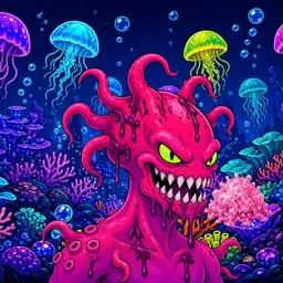 Oozlings #7633, Mutated Squid · Glow Reef
