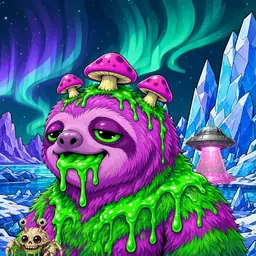 Oozlings #7641, Mutated Slime Sloth · Aurora Ice