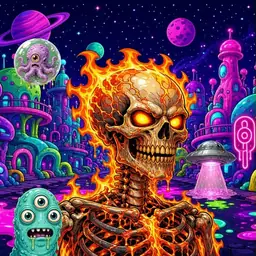 Oozlings #7654, Fire Skull · Neon City