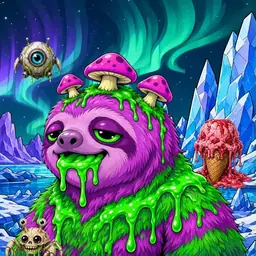 Oozlings #7660, Mutated Slime Sloth · Aurora Ice
