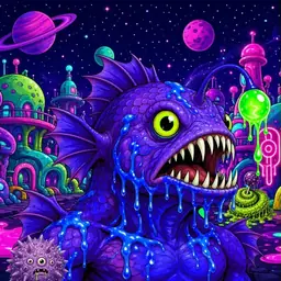 Oozlings #7671, Mutated Anglerfish · Neon City