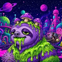 Oozlings #7673, Slime Sloth · Neon City