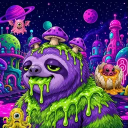 Oozlings #7707, Slime Sloth · Neon City