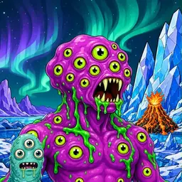 Oozlings #7718, Mutated Eyeball Cluster · Aurora Ice