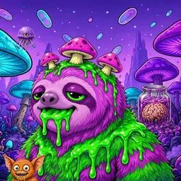 Oozlings #7724, Mutated Slime Sloth · Fungus Forest