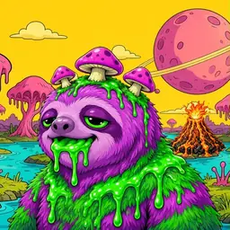 Oozlings #7733, Mutated Slime Sloth · Turquoise Swamp