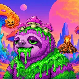 Oozlings #7735, Mutated Slime Sloth · Mushroom Desert