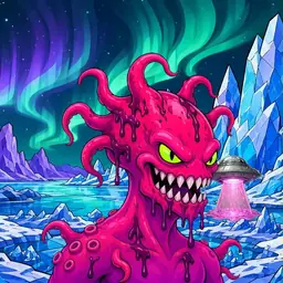 Oozlings #7747, Mutated Squid · Aurora Ice