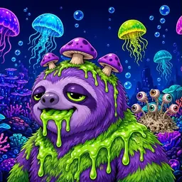 Oozlings #7763, Slime Sloth · Glow Reef