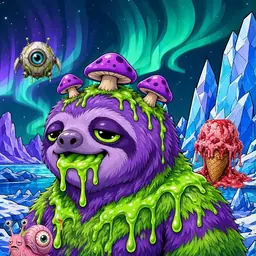Oozlings #7802, Slime Sloth · Aurora Ice