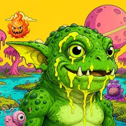 Oozlings #7834, Mutated Toad Goblin · Turquoise Swamp
