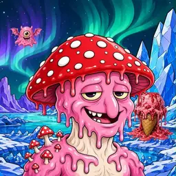 Oozlings #7841, Mushroom Head · Aurora Ice
