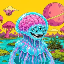 Oozlings #7858, Jellyfish Brain · Turquoise Swamp