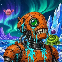 Oozlings #7876, Rusty Robot · Aurora Ice