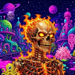Oozlings #7881, Fire Skull · Neon City